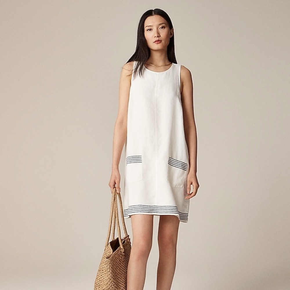 NWT J.Crew Maxine sailor-stripe dress in linen